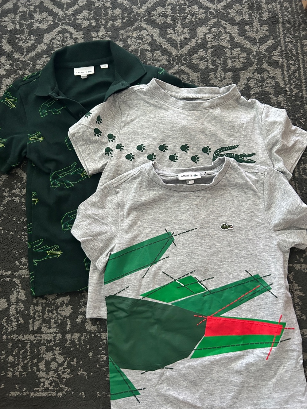 Bundle Lacoste Kids Grey Tee & Dark Green Polo with Green and Red Graphics